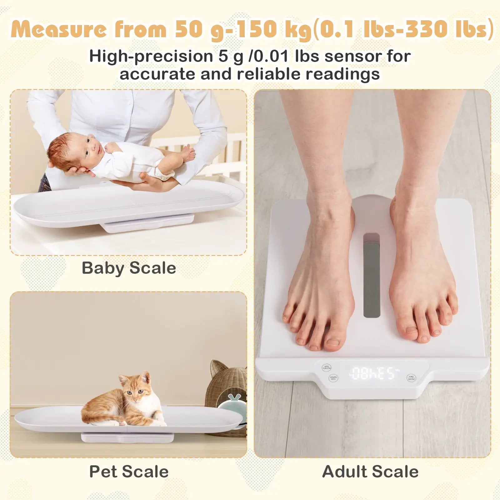 Infant Scale with Detachable Tray for Body Weight and Height Measurement-White by DirectDeals