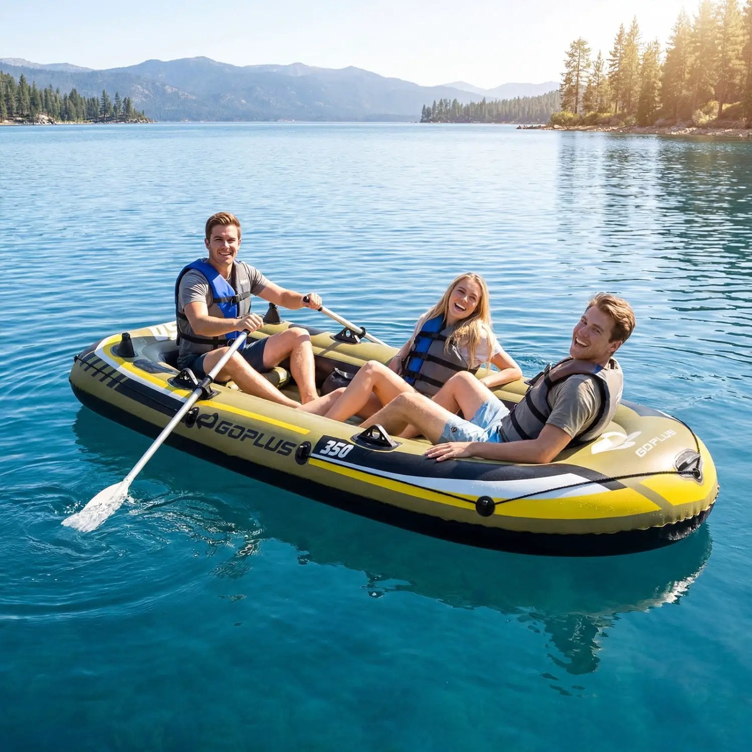 4-Person Inflatable Fishing Boat with Oars and Pump by DirectDeals