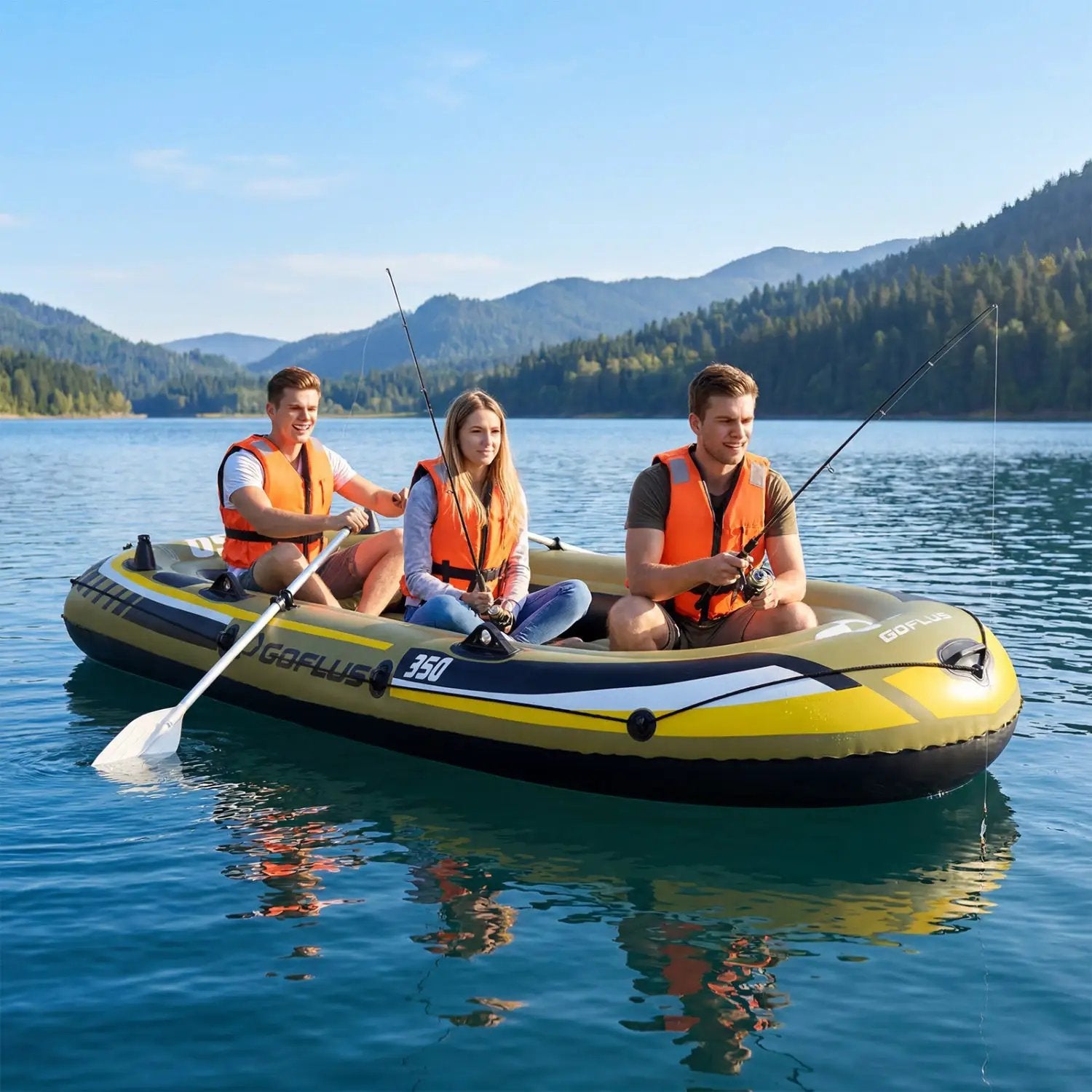 4-Person Inflatable Fishing Boat with Oars and Pump by DirectDeals