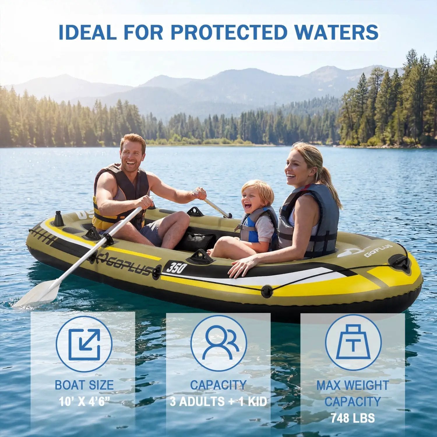 4-Person Inflatable Fishing Boat with Oars and Pump by DirectDeals