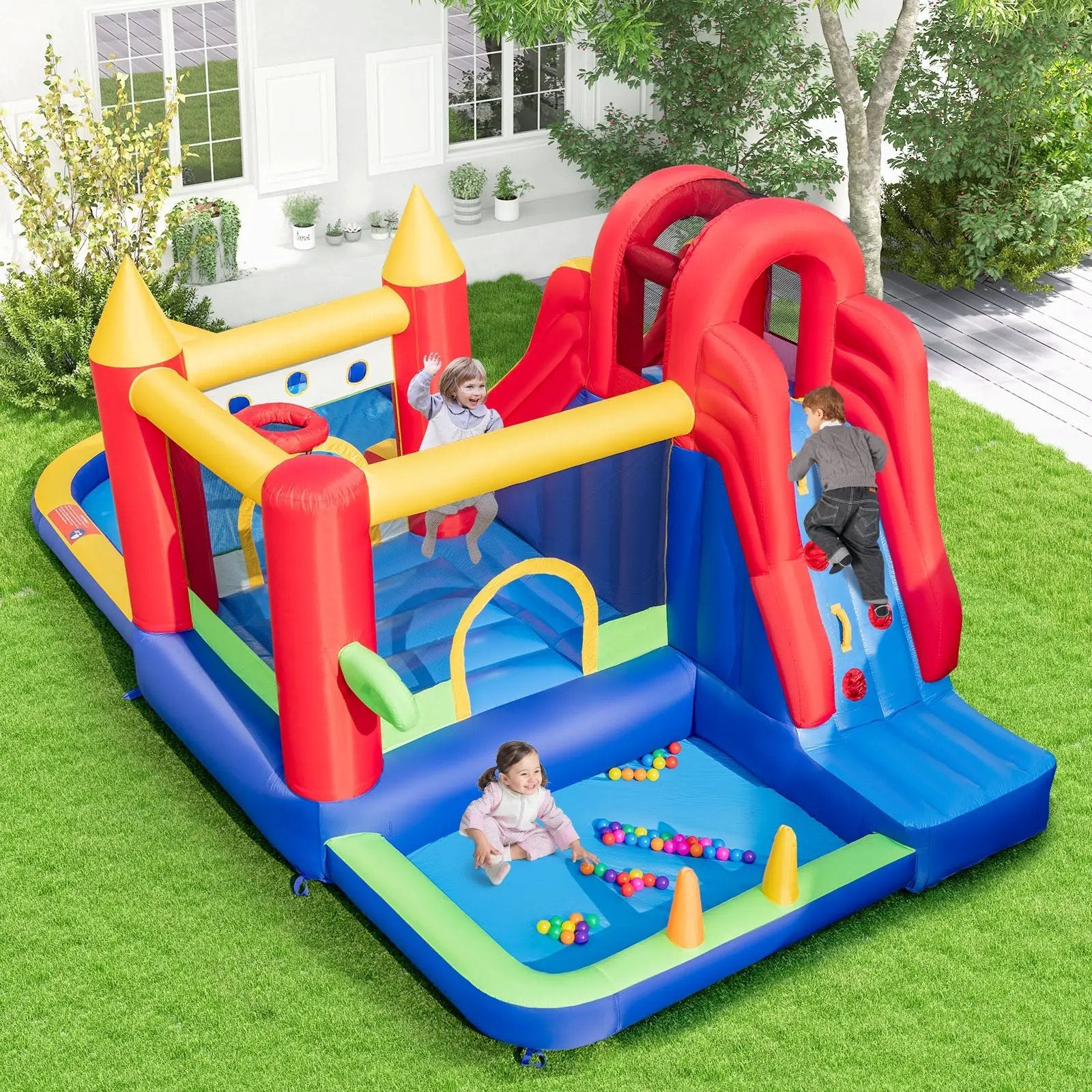 9-in-1 Inflatable Bounce Castle with Water Slide and Splash Pool without Blower by DirectDeals