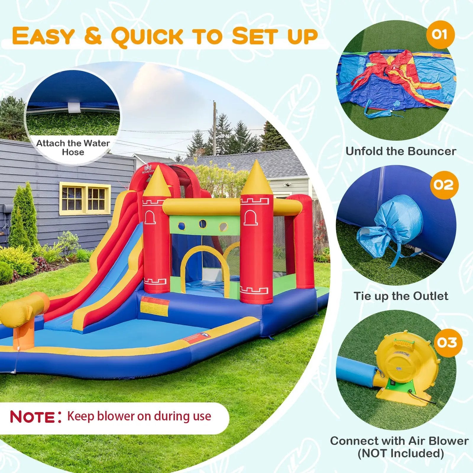 9-in-1 Inflatable Bounce Castle with Water Slide and Splash Pool without Blower by DirectDeals
