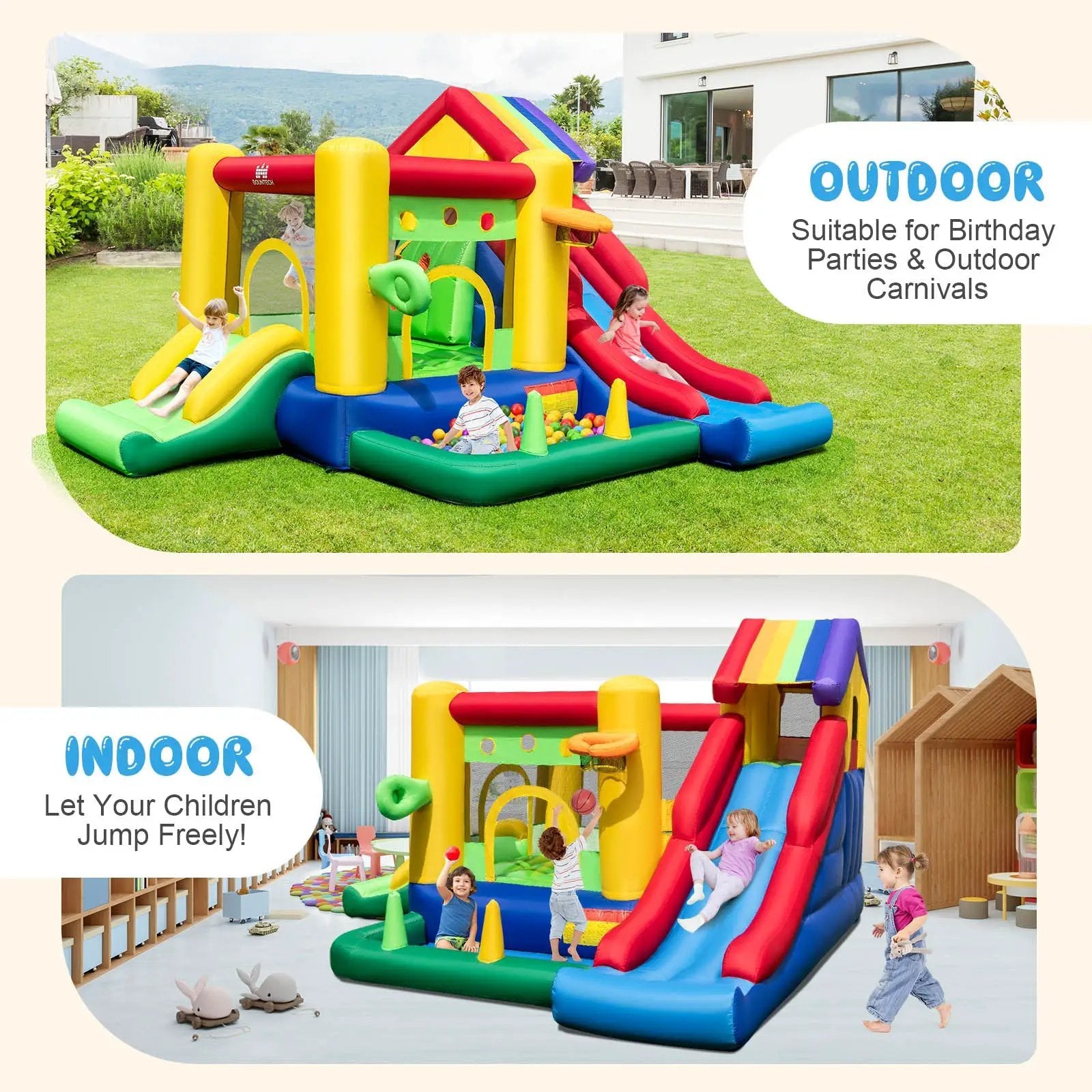 Inflatable Bounce Castle with Double Slides and 735W Blower by DirectDeals