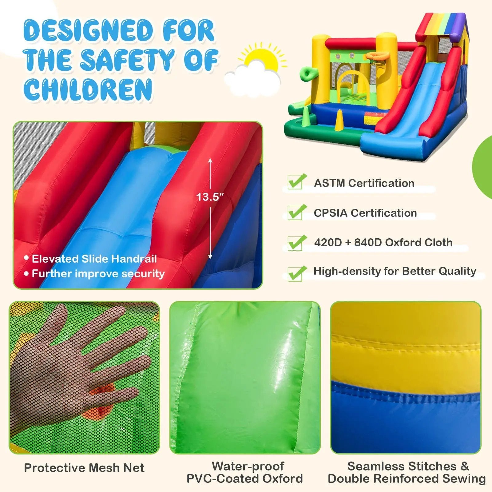 Inflatable Bounce Castle with Double Slides and 735W Blower by DirectDeals