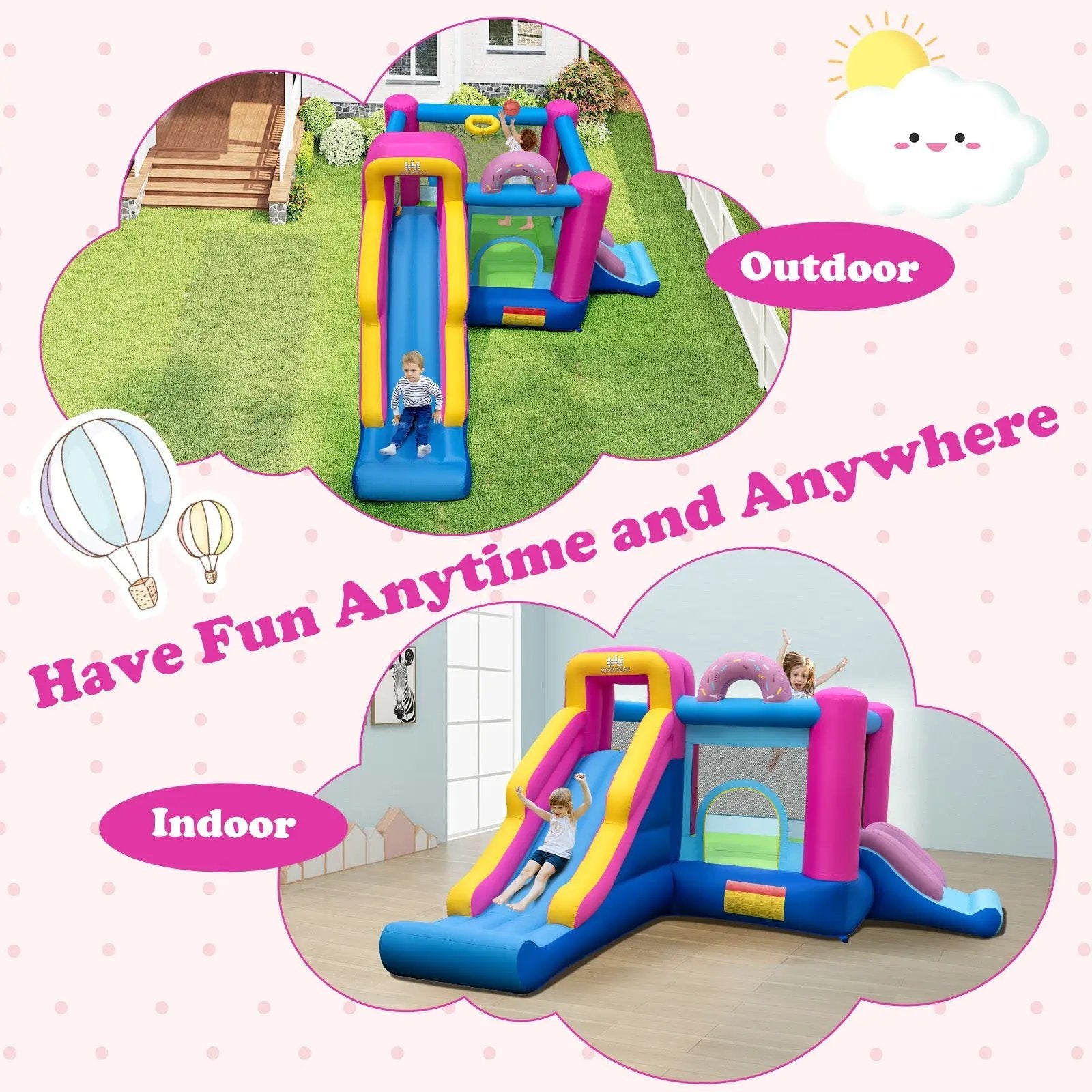 Inflatable Bounce House with Slides and Basketball Hoop (with 735W Blower) by DirectDeals