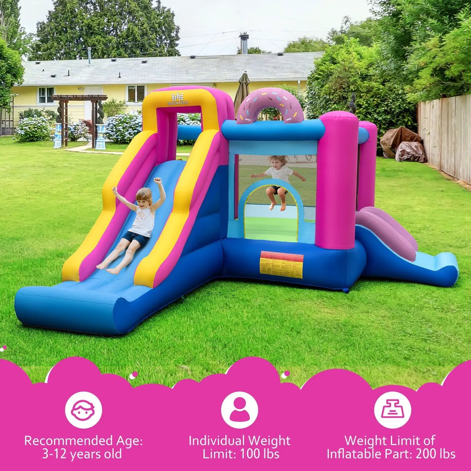 Inflatable Bounce House with Slides and Basketball Hoop (with 750W Blower) by DirectDeals