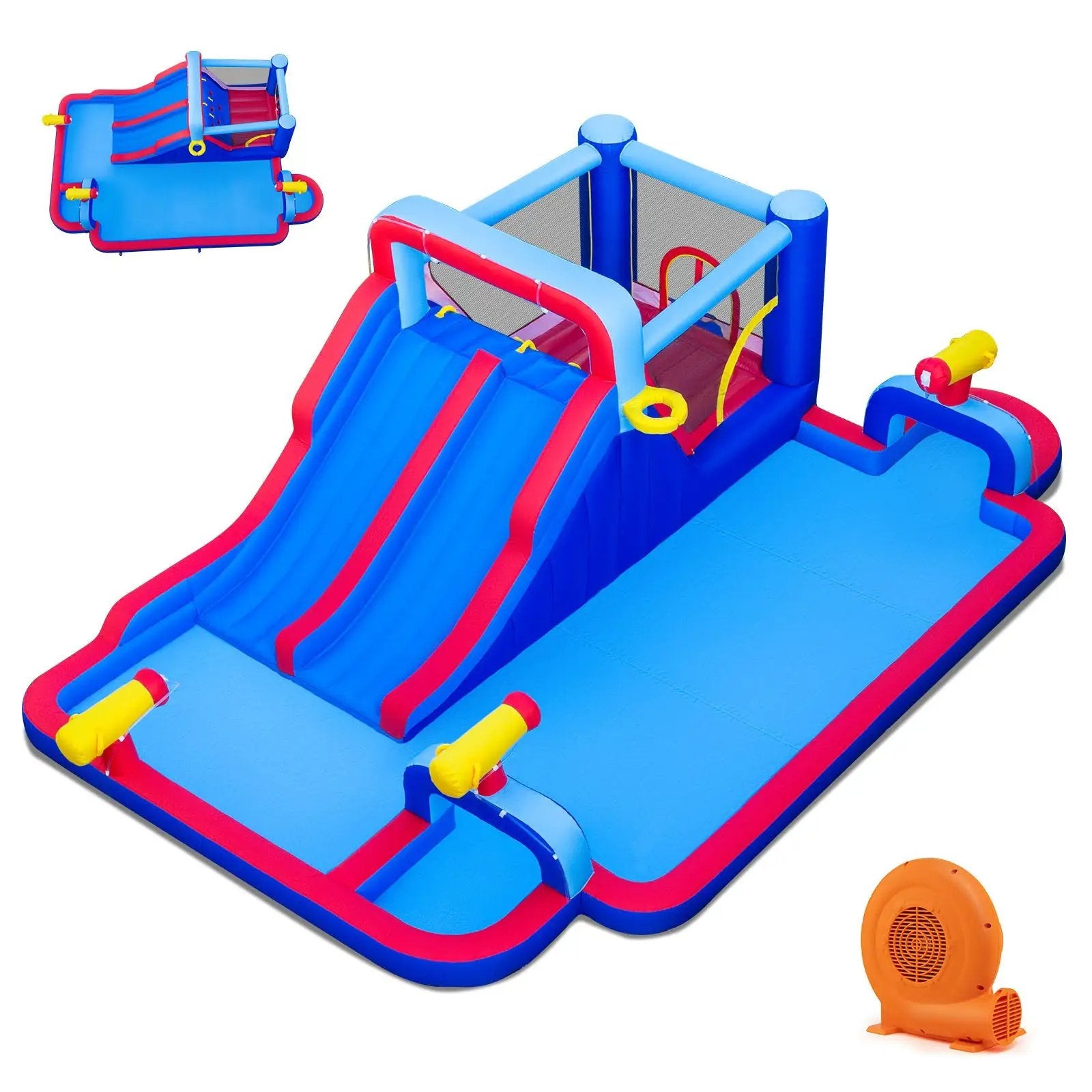Inflatable Bounce House with 2 Water Slides and 3 Water Cannons With 680W Blower by DirectDeals