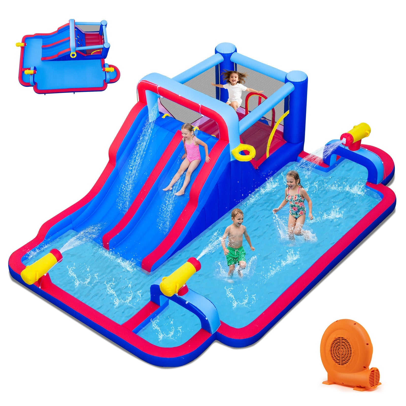 Inflatable Bounce House with 2 Water Slides and 3 Water Cannons With 680W Blower by DirectDeals