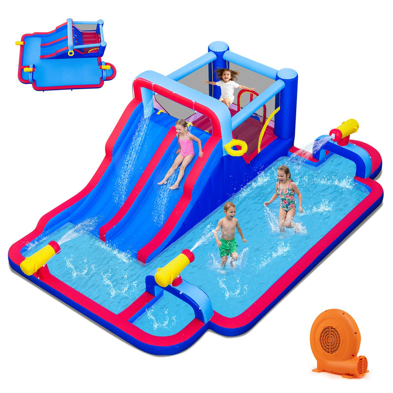 Inflatable Bounce House with 2 Water Slides and 3 Water Cannons With 680W Blower by DirectDeals