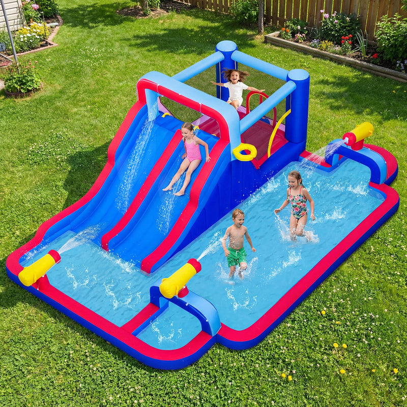Inflatable Bounce House with 2 Water Slides and 3 Water Cannons With 680W Blower by DirectDeals