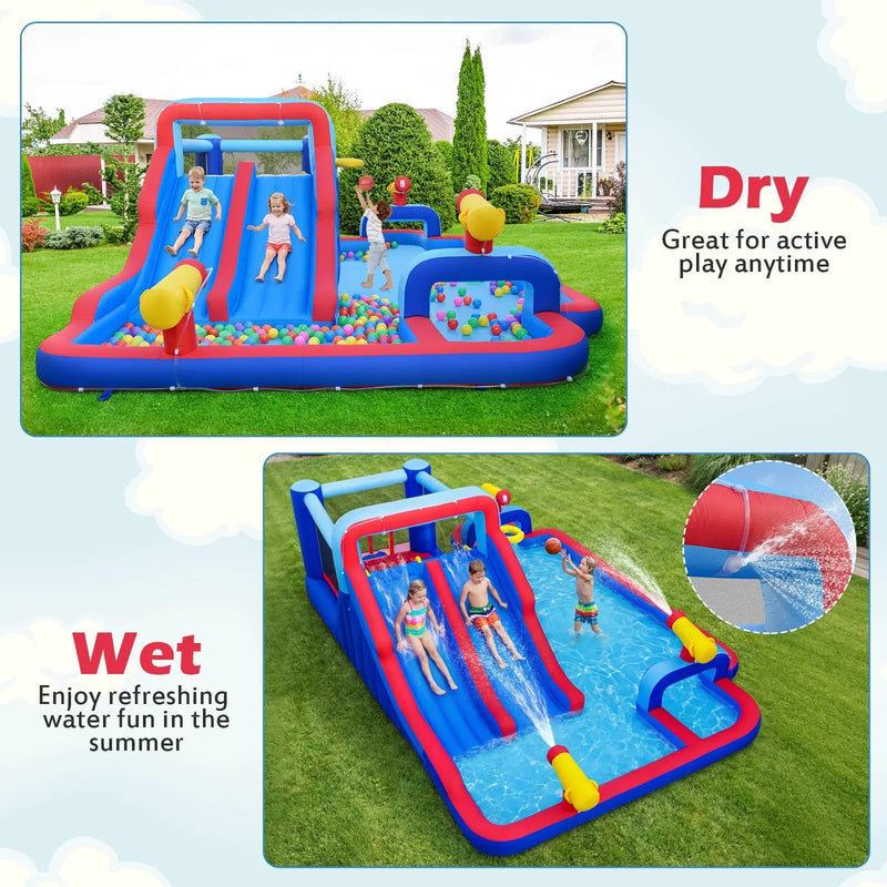 Inflatable Bounce House with 2 Water Slides and 3 Water Cannons With 680W Blower by DirectDeals