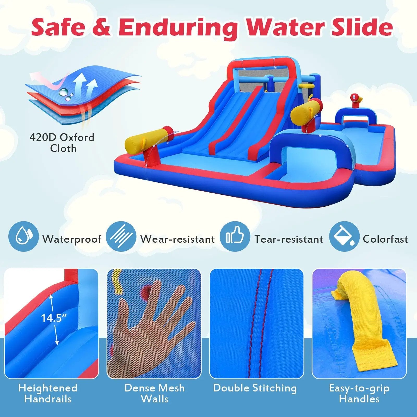 Inflatable Bounce House with 2 Water Slides and 3 Water Cannons With 680W Blower by DirectDeals