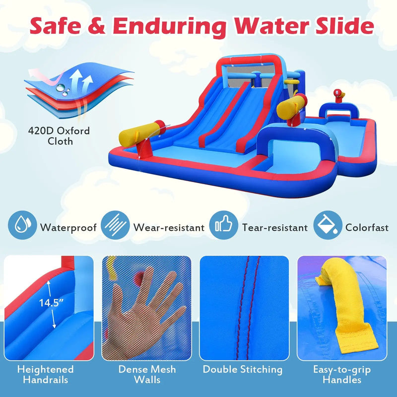 Inflatable Bounce House with 2 Water Slides and 3 Water Cannons With 680W Blower by DirectDeals