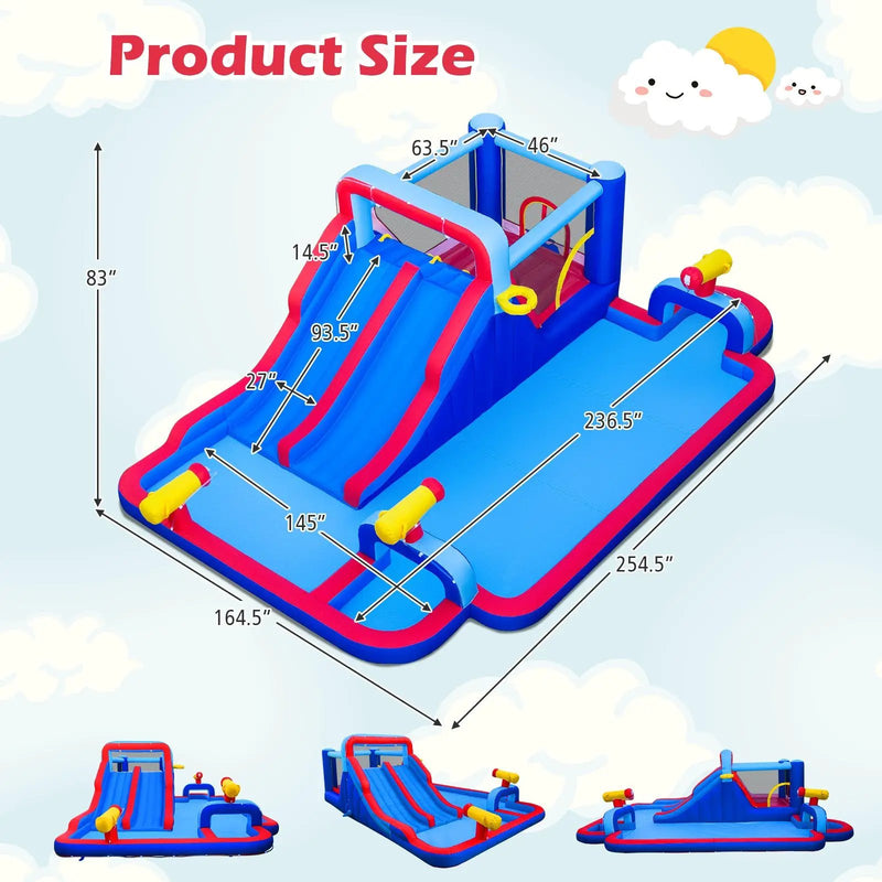 Inflatable Bounce House with 2 Water Slides and 3 Water Cannons With 680W Blower by DirectDeals