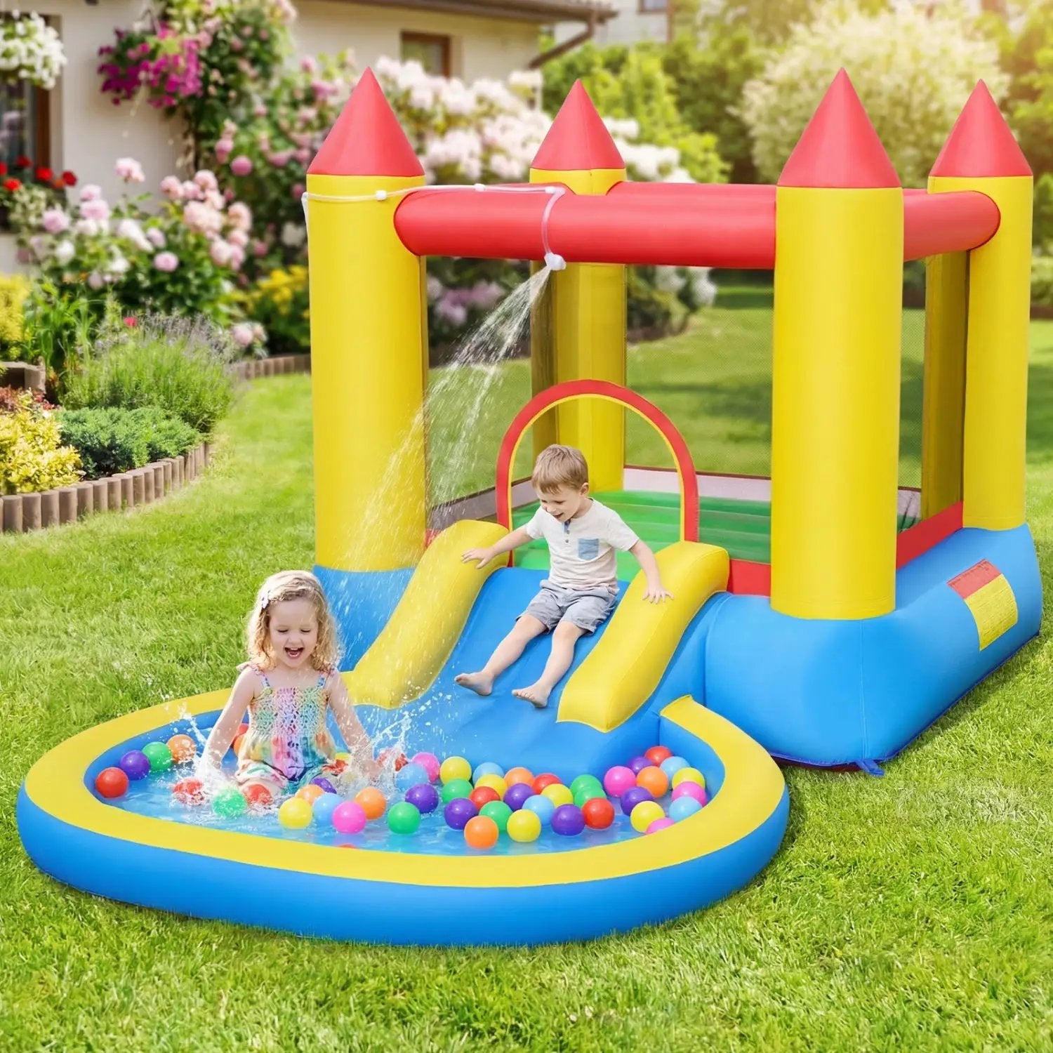 Inflatable Bounce House with Water Slide and 370W Blower by DirectDeals