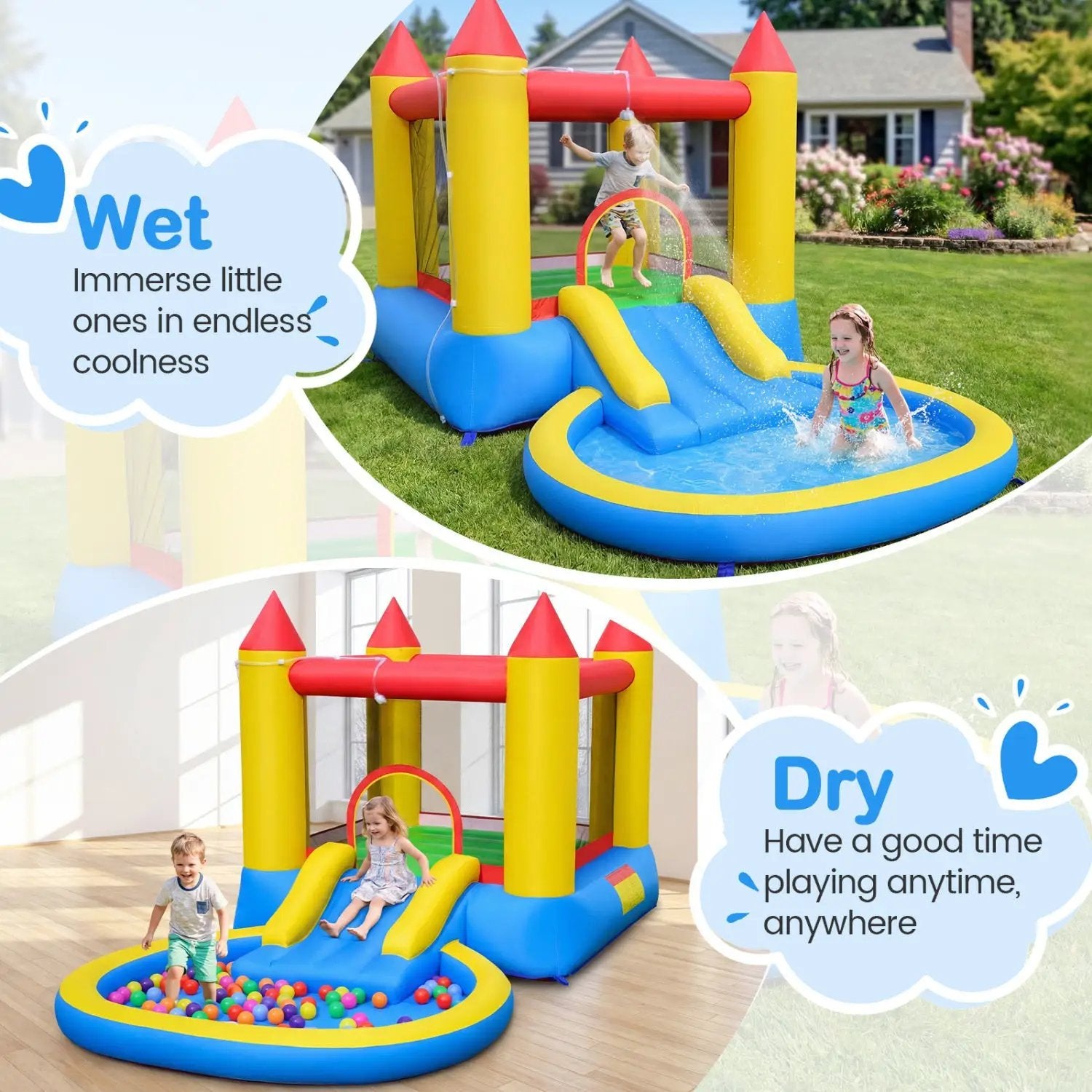 Inflatable Bounce House with Water Slide and 370W Blower by DirectDeals