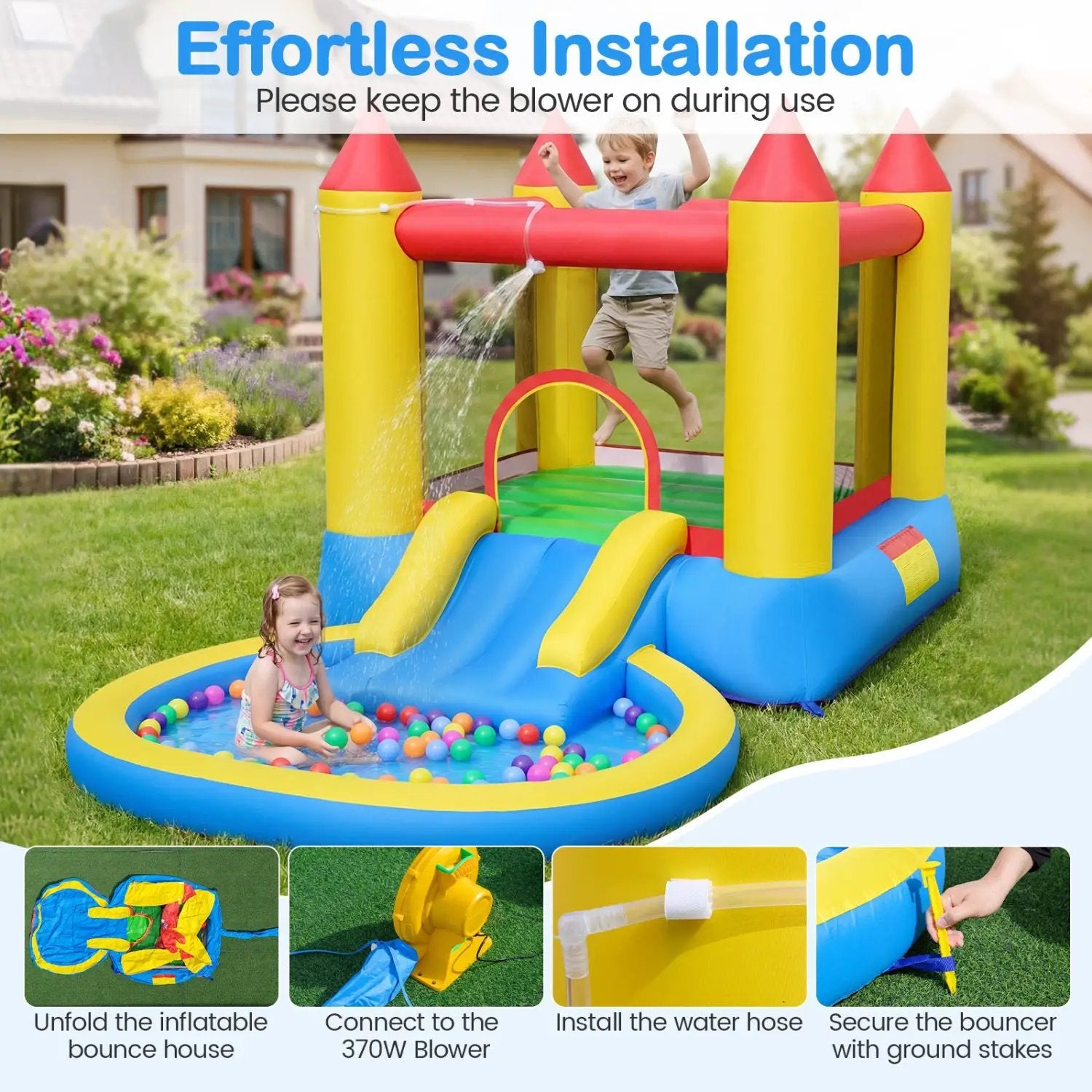 Inflatable Bounce House with Water Slide and 370W Blower by DirectDeals