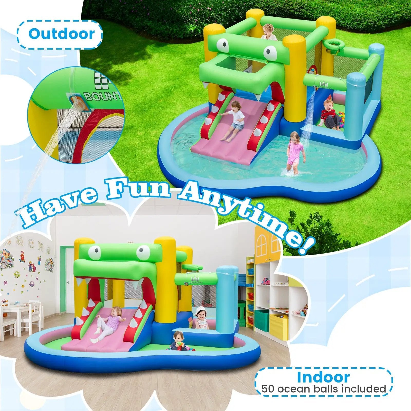 Inflatable Bounce House with Slide and Splash Pooland and 680W Blower by DirectDeals