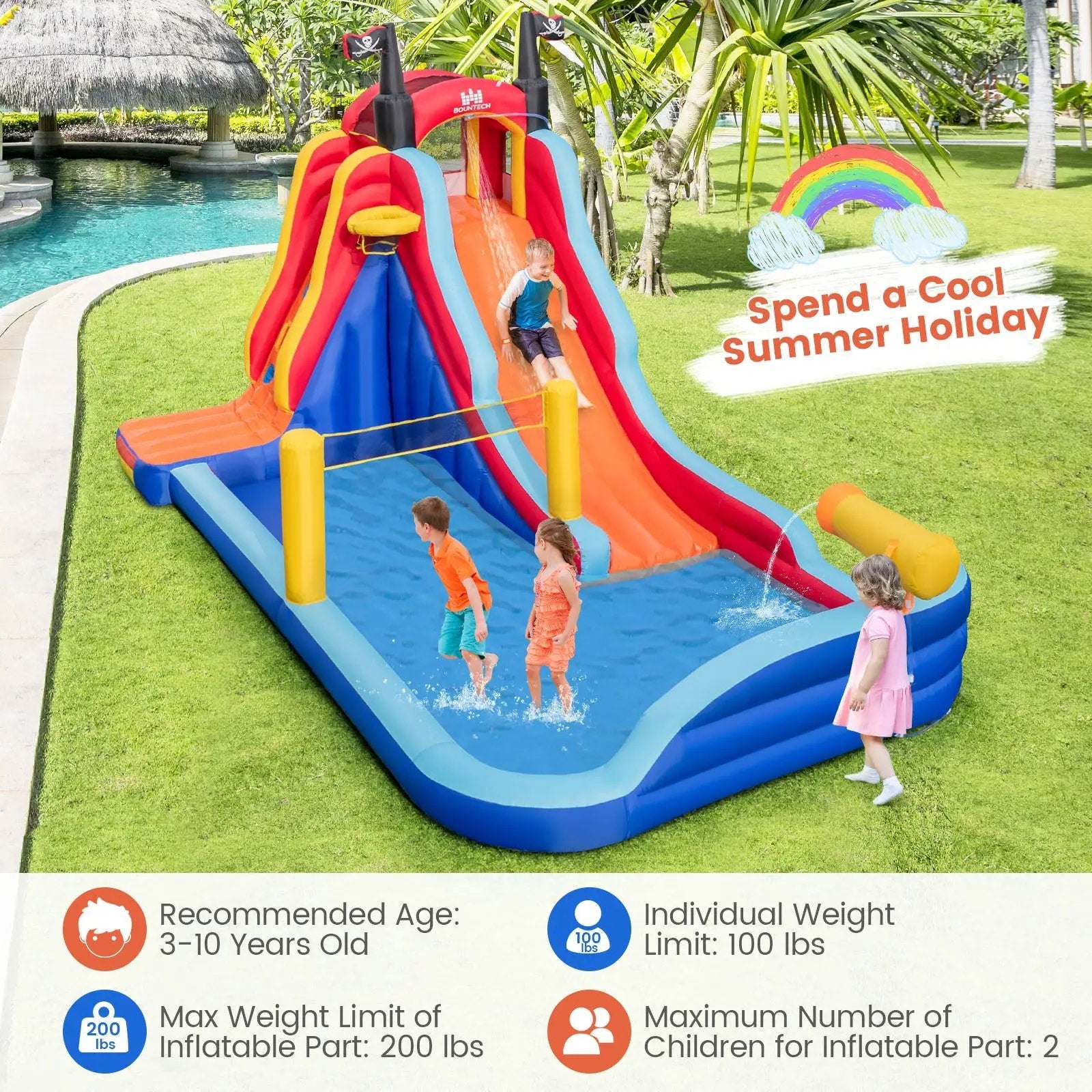 5-in-1 Inflatable Bounce House with 2 Water Slides and Large Splash Pool With 950W Blower by DirectDeals