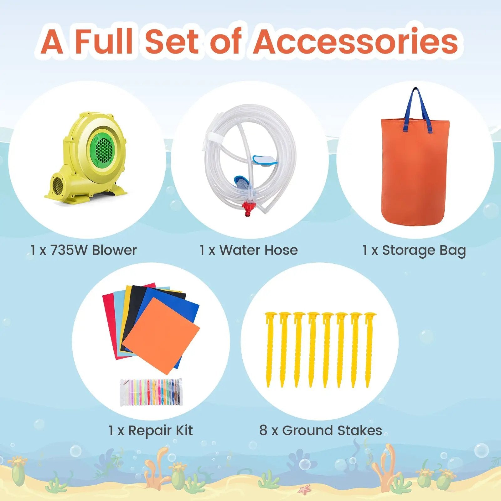 5-in-1 Inflatable Bounce House with 2 Water Slides and Large Splash Pool With 735W Blower by DirectDeals