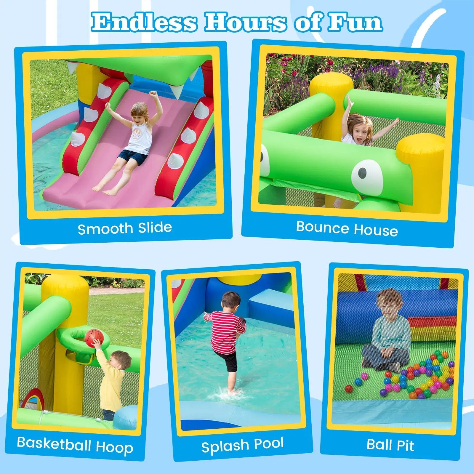 Inflatable Bounce House with Slide and Splash Pooland and 680W Blower by DirectDeals