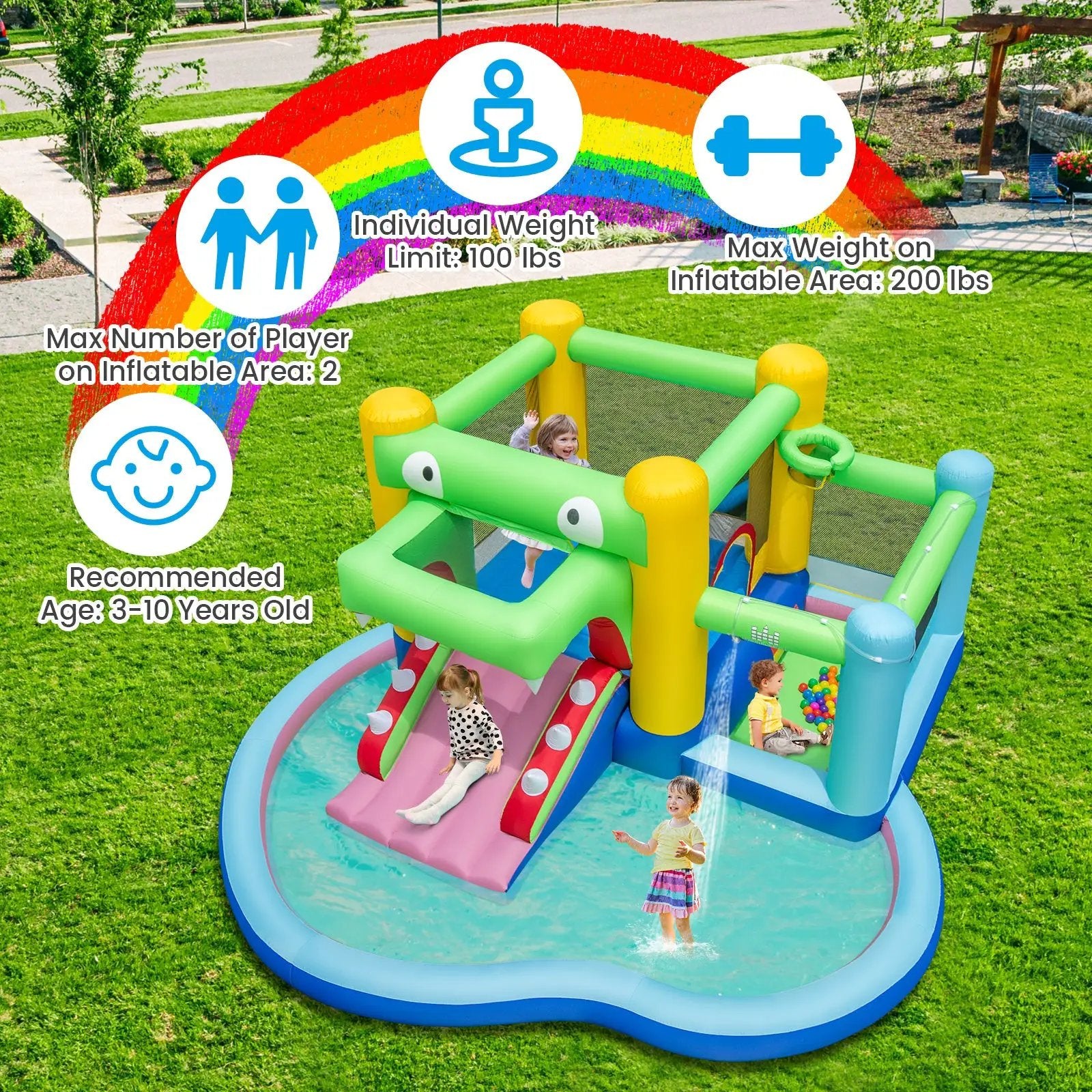 Inflatable Bounce House with Slide and Splash Pooland and 680W Blower by DirectDeals