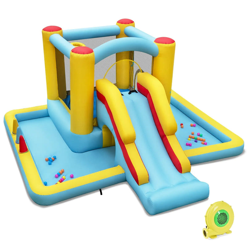 Inflatable Bounce House 7-in-1 Bouncy Castle with Slide and Tunnel with 480W Blower by DirectDeals