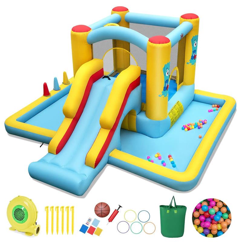 Inflatable Bounce House 7-in-1 Bouncy Castle with Slide and Tunnel with 480W Blower by DirectDeals