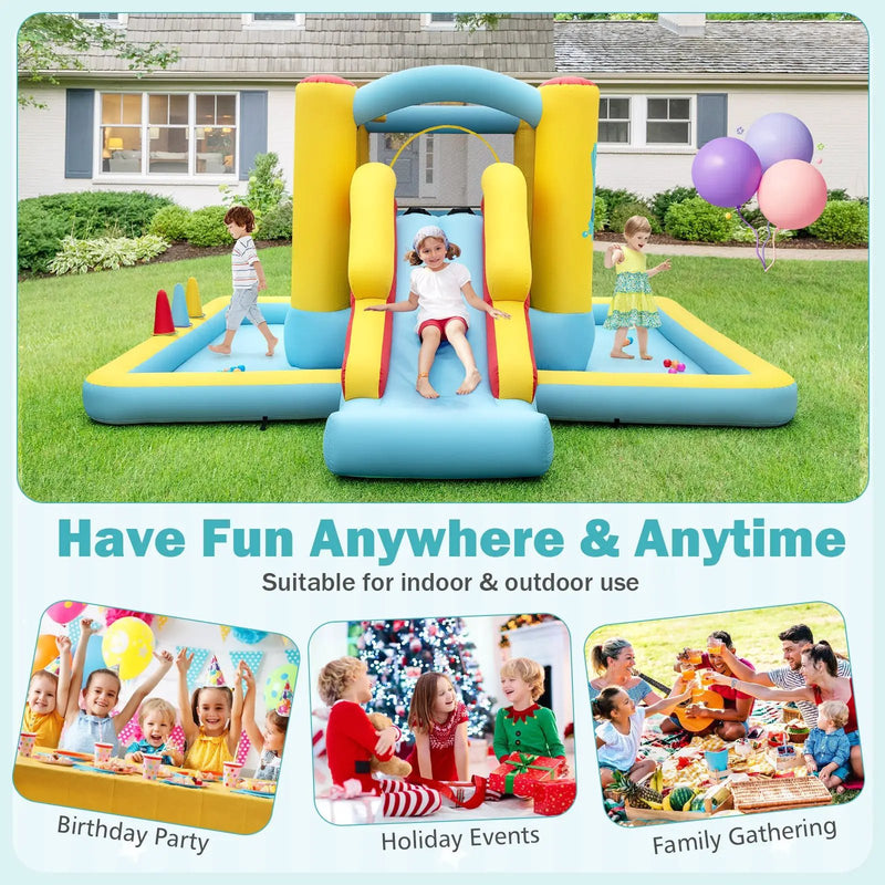 Inflatable Bounce House 7-in-1 Bouncy Castle with Slide and Tunnel with 480W Blower by DirectDeals
