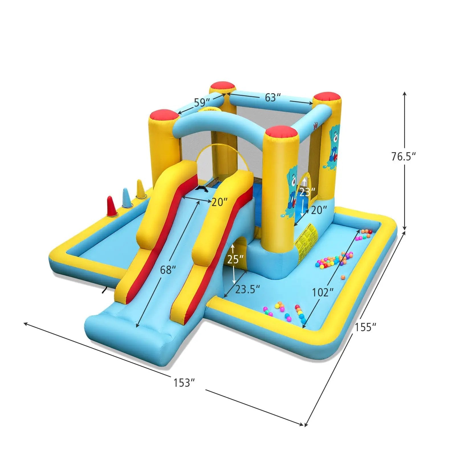 Inflatable Bounce House 7-in-1 Bouncy Castle with Slide and Tunnel with 480W Blower by DirectDeals