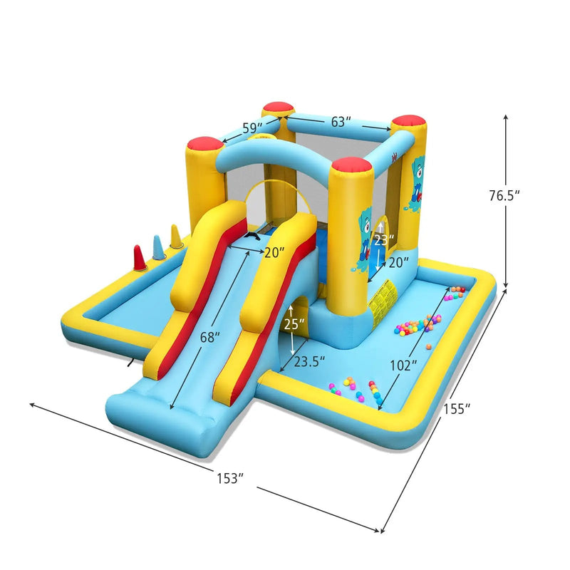 Inflatable Bounce House 7-in-1 Bouncy Castle with Slide and Tunnel with 480W Blower by DirectDeals