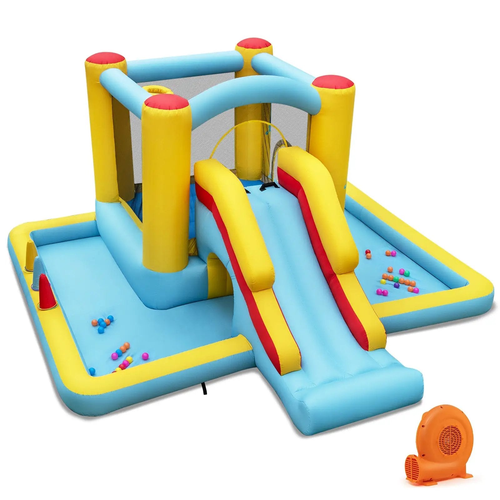 Inflatable Bounce House 7-in-1 Bouncy Castle with Slide and Tunnel with 550W Blower by DirectDeals