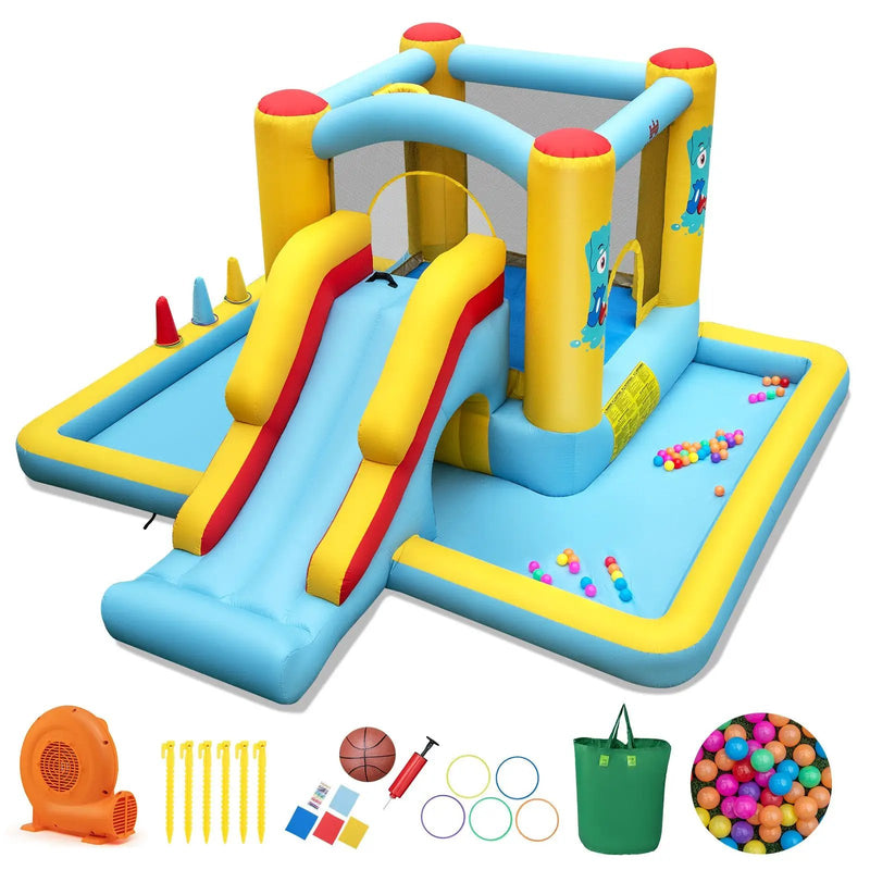 Inflatable Bounce House 7-in-1 Bouncy Castle with Slide and Tunnel with 550W Blower by DirectDeals