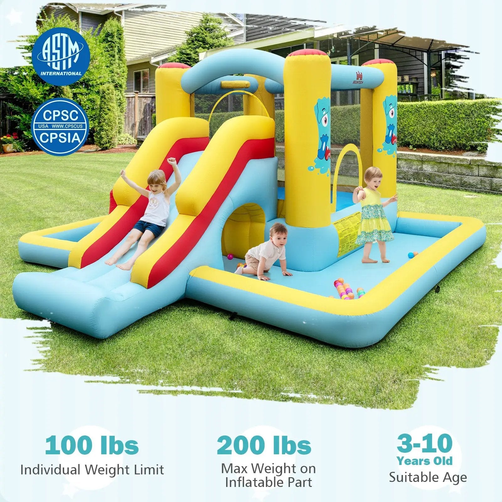 Inflatable Bounce House 7-in-1 Bouncy Castle with Slide and Tunnel with 550W Blower by DirectDeals