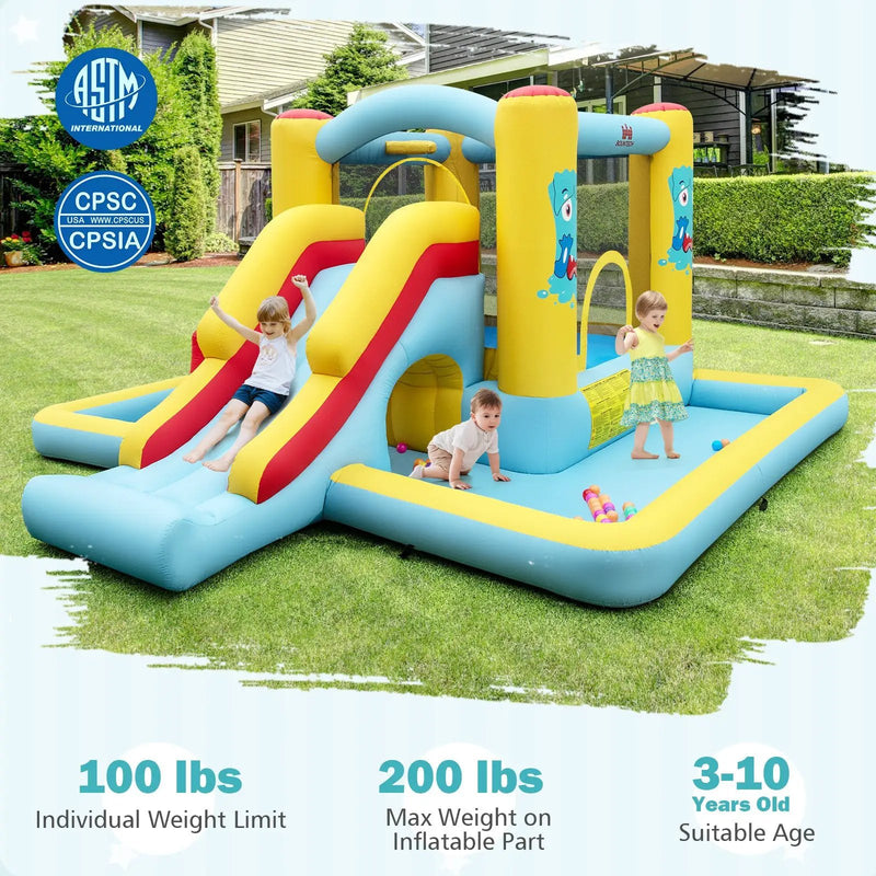 Inflatable Bounce House 7-in-1 Bouncy Castle with Slide and Tunnel with 550W Blower by DirectDeals