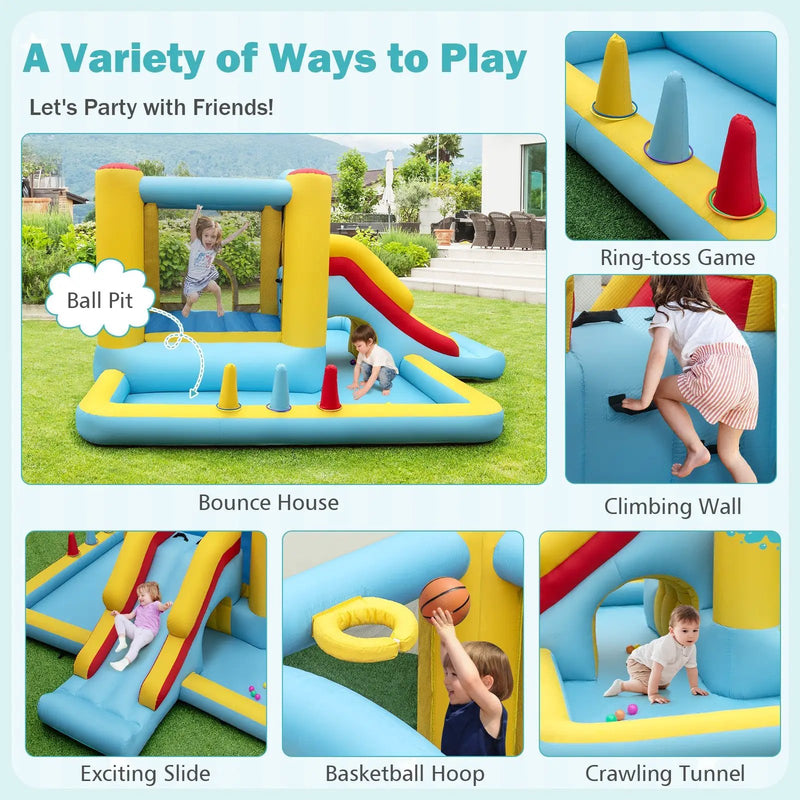 Inflatable Bounce House 7-in-1 Bouncy Castle with Slide and Tunnel with 550W Blower by DirectDeals