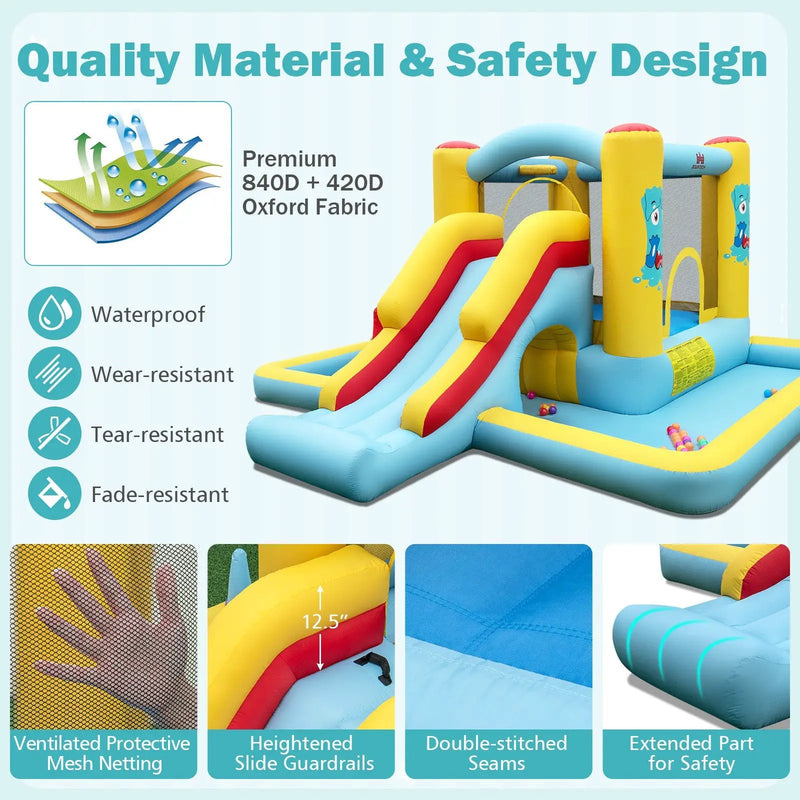 Inflatable Bounce House 7-in-1 Bouncy Castle with Slide and Tunnel with 550W Blower by DirectDeals