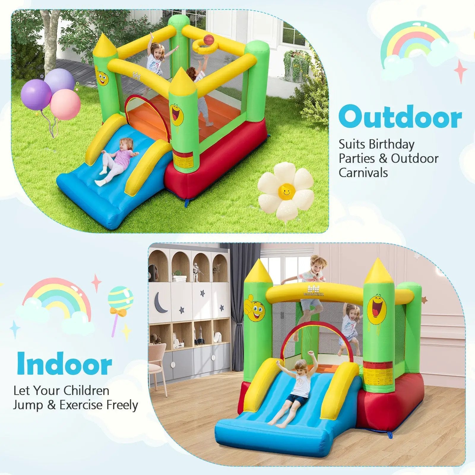 Inflatable Bounce House Kids Blow-up Bouncer with Slide without Blower by DirectDeals