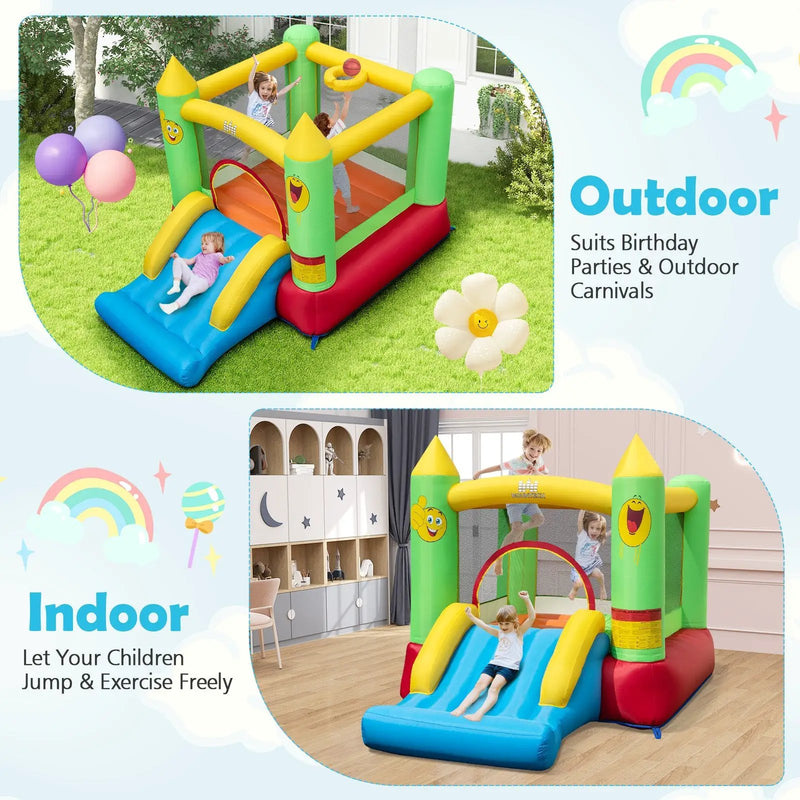 Inflatable Bounce House Kids Blow-up Bouncer with Slide without Blower by DirectDeals