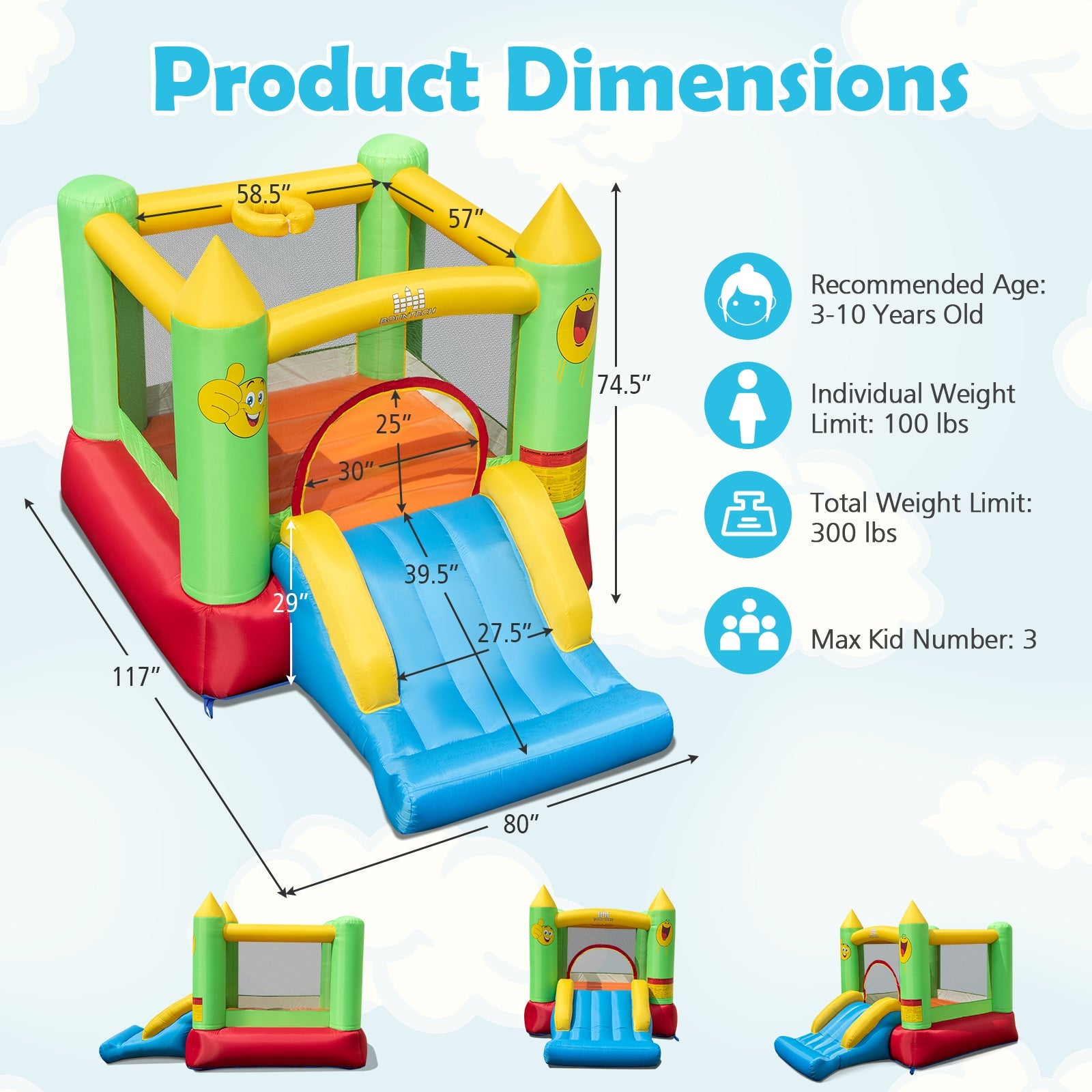 Inflatable Bounce House Kids Blow-up Bouncer with Slide without Blower by DirectDeals