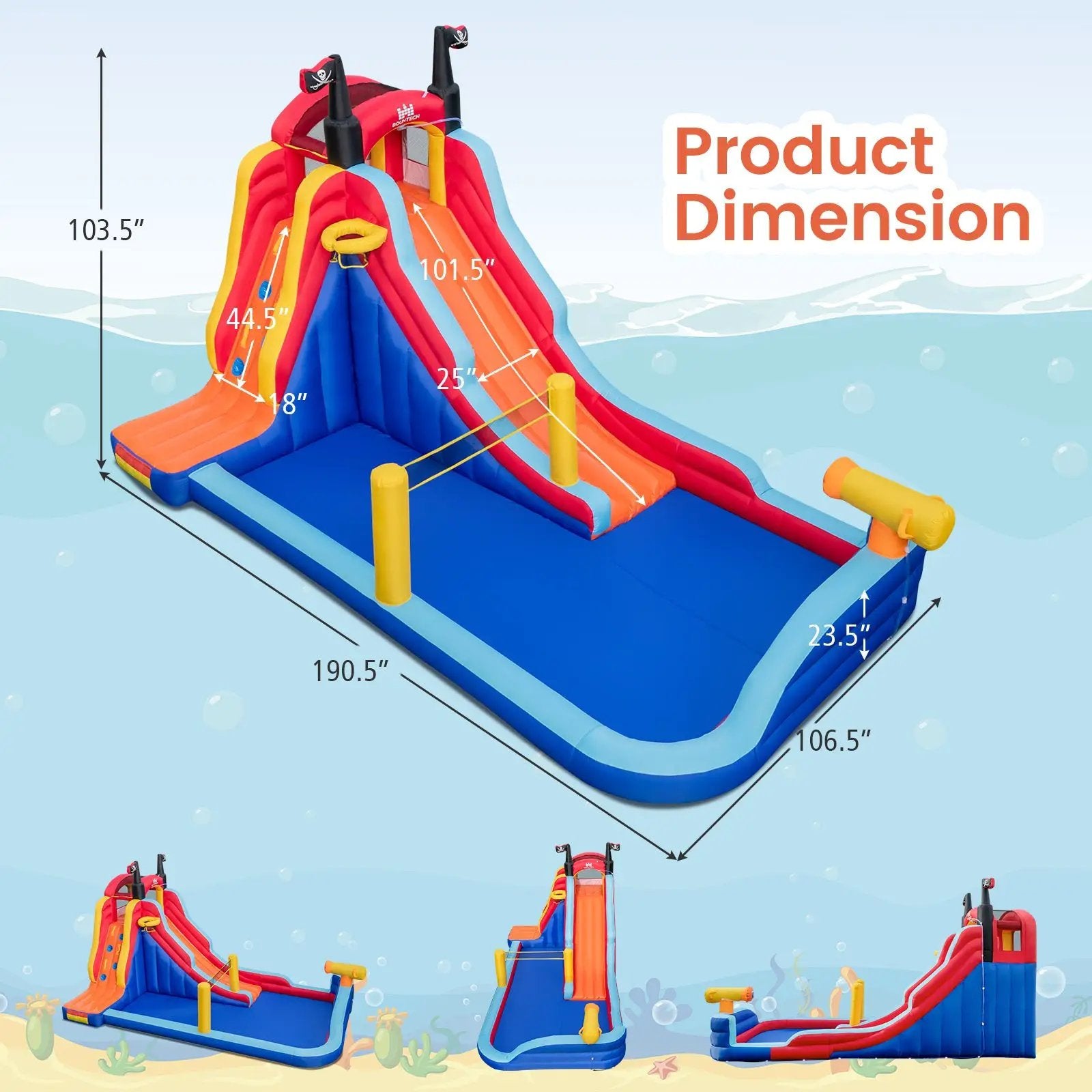 5-in-1 Inflatable Bounce House with 2 Water Slides and Large Splash Pool With 950W Blower by DirectDeals