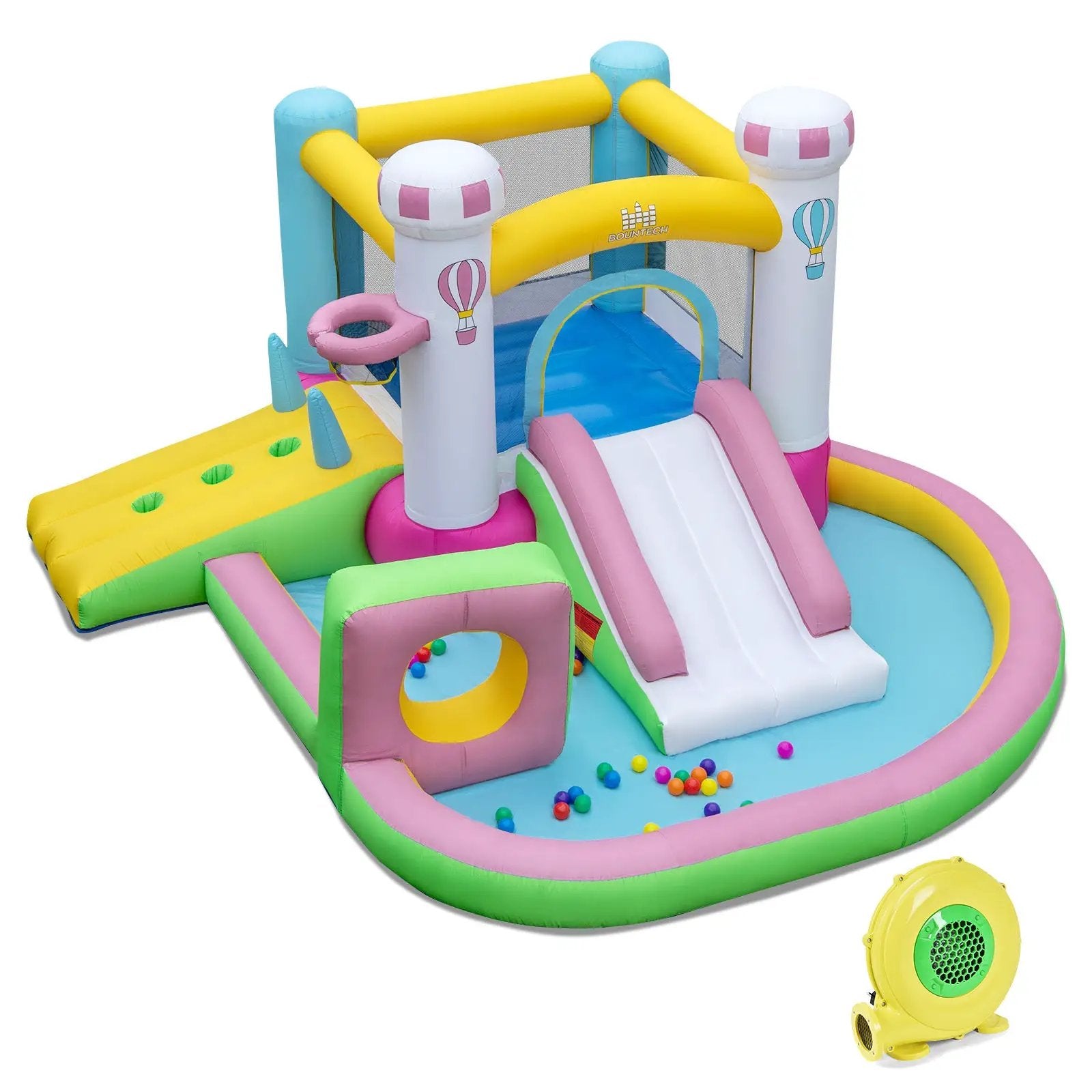 Inflatable Bounce House Bouncy Castle with Slide and Obstacle and Ball Pit with 480W Blower by DirectDeals