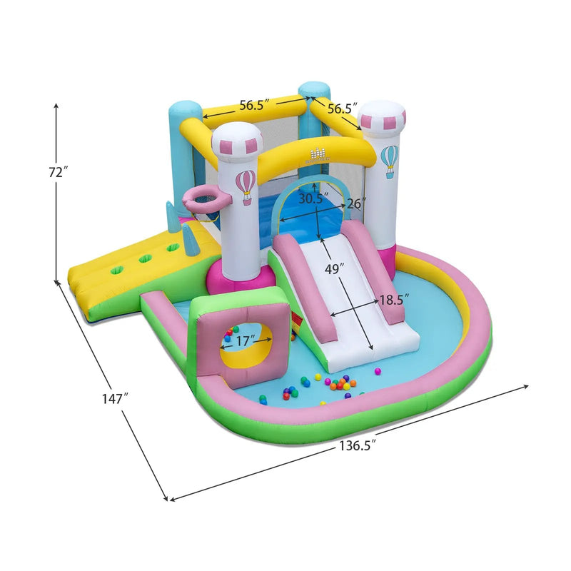 Inflatable Bounce House Bouncy Castle with Obstacle and Ball Pit with 520W Blower by DirectDeals