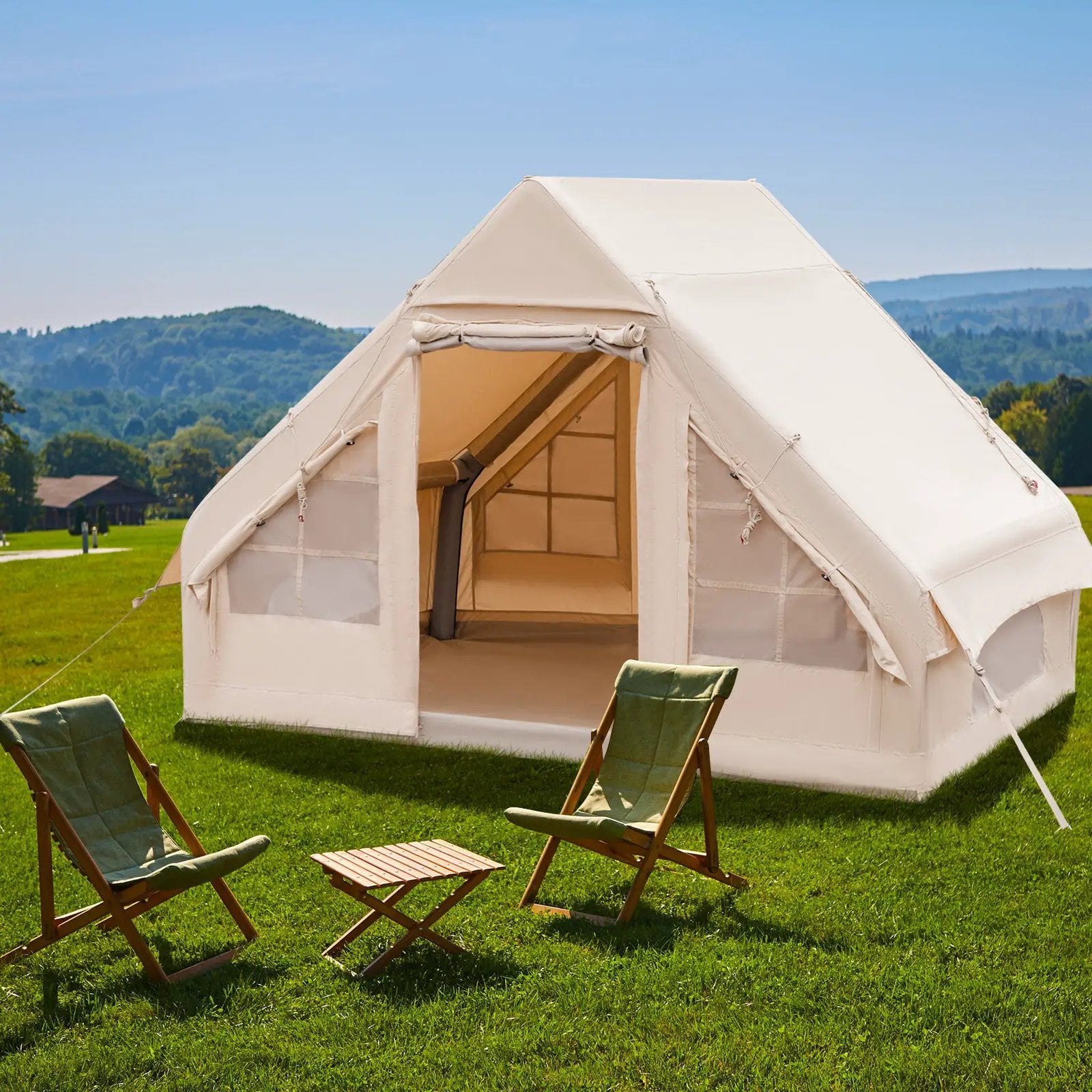 Inflatable Camping Tent 2/4/6 People Glamping Tent for Family Camping with Pump-Beige by DirectDeals