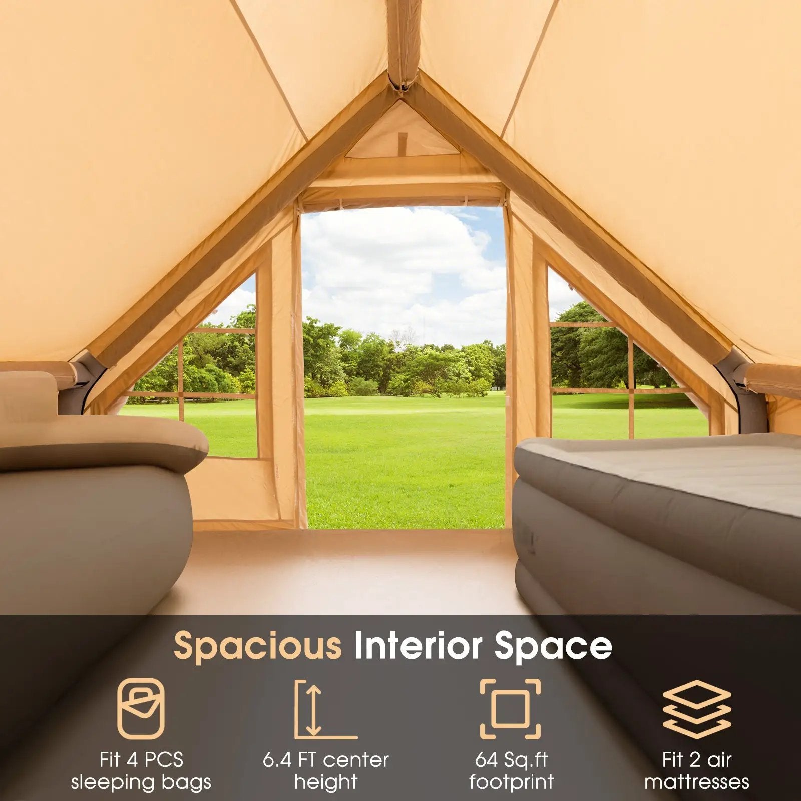 Inflatable Camping Tent 2/4/6 People Glamping Tent for Family Camping with Pump-Beige by DirectDeals