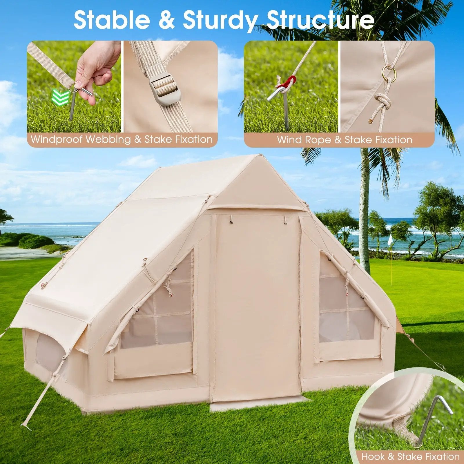 Inflatable Camping Tent 2/4/6 People Glamping Tent for Family Camping with Pump-Beige by DirectDeals
