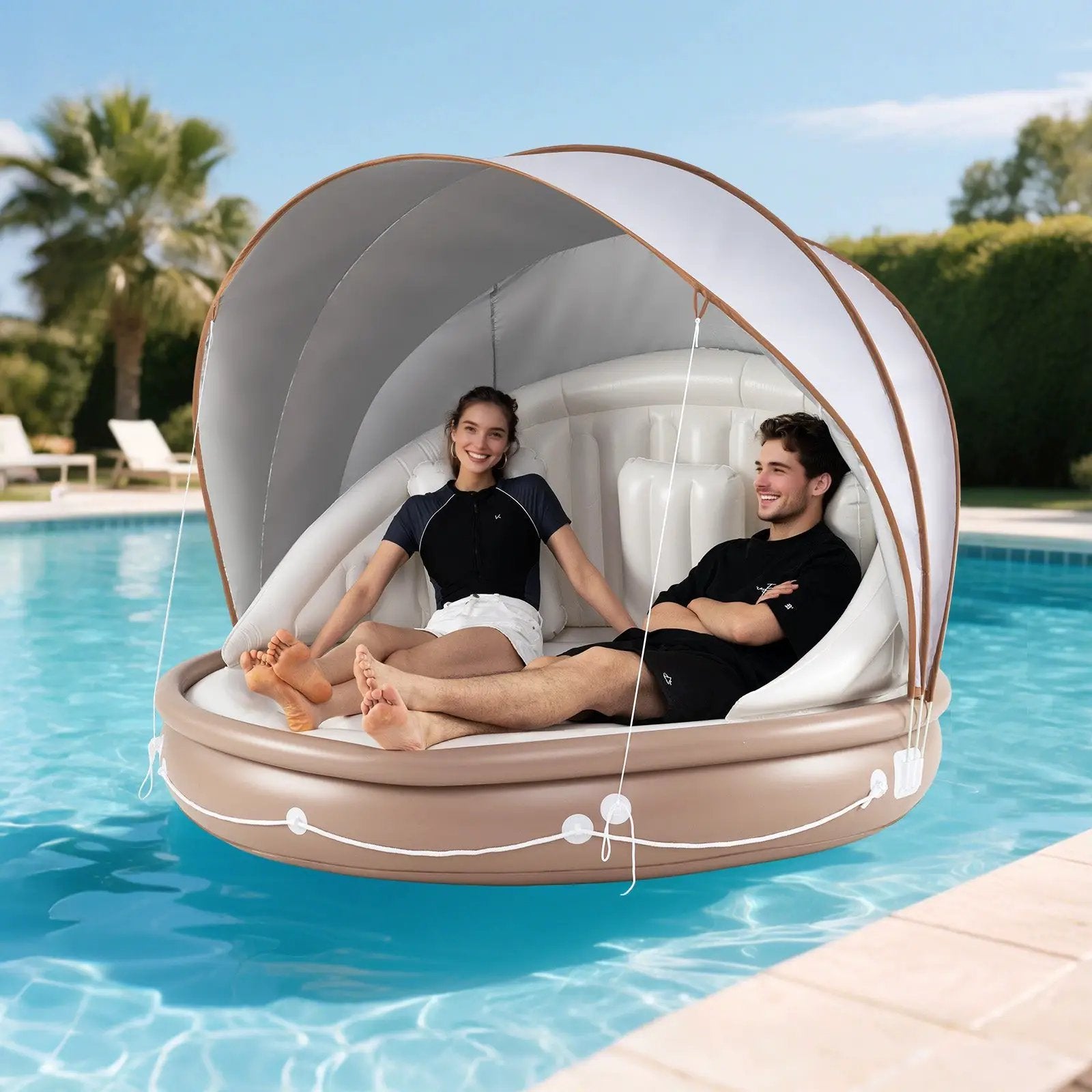 Inflatable Canopy Island Tanning Pool Lounger Float with Retractable Canopy by DirectDeals