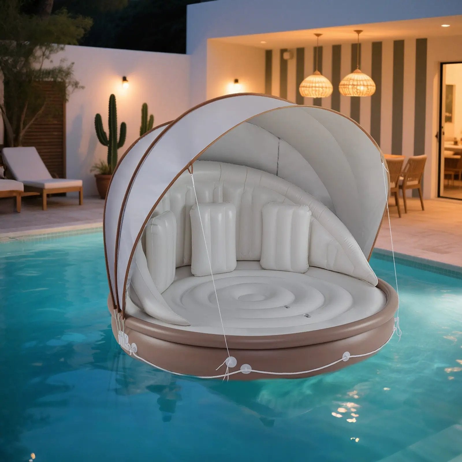 Inflatable Canopy Island Tanning Pool Lounger Float with Retractable Canopy by DirectDeals