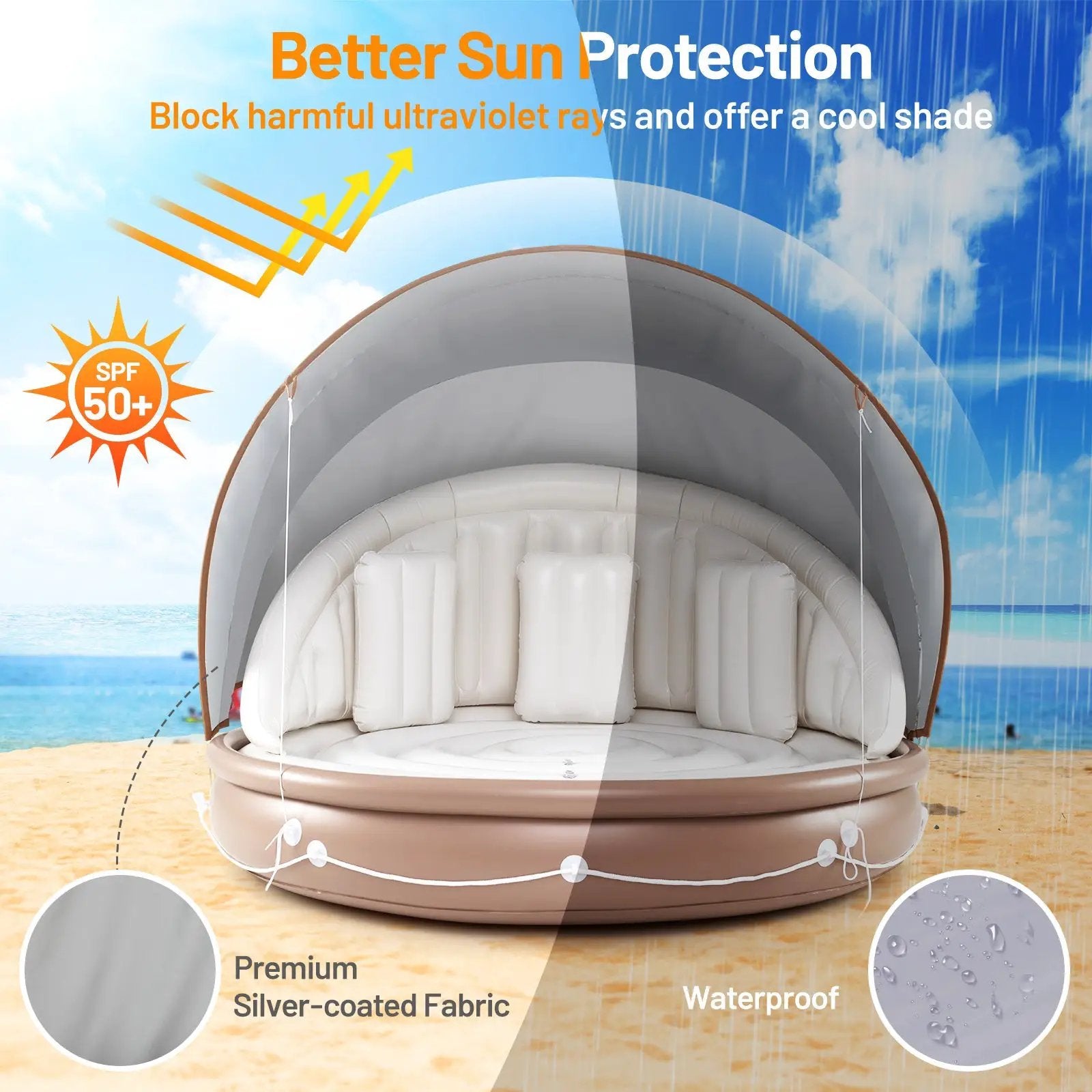 Inflatable Canopy Island Tanning Pool Lounger Float with Retractable Canopy by DirectDeals