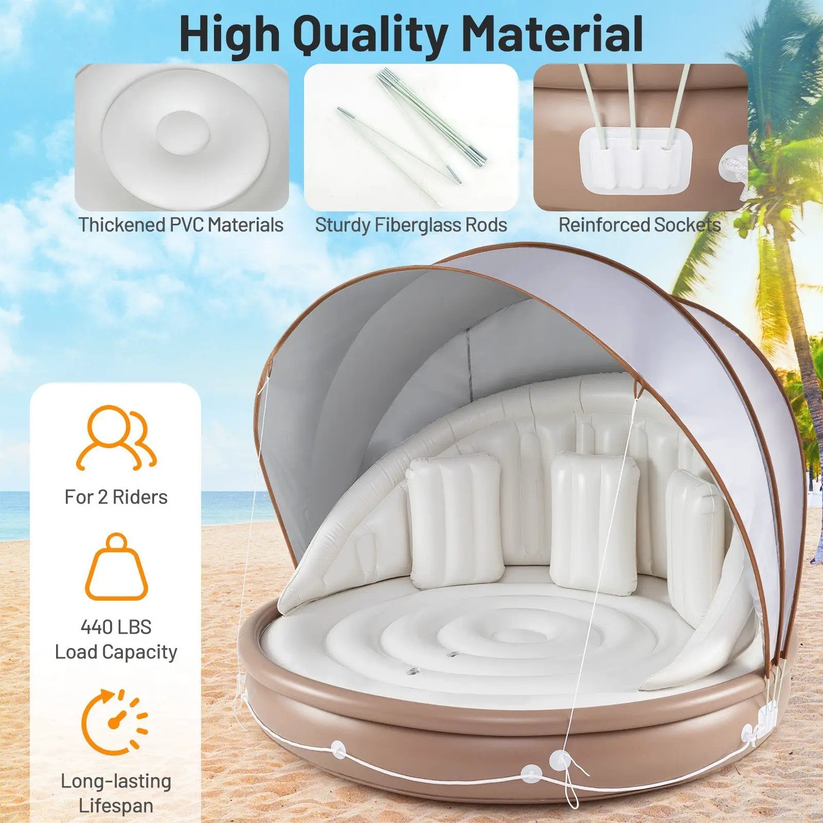 Inflatable Canopy Island Tanning Pool Lounger Float with Retractable Canopy by DirectDeals